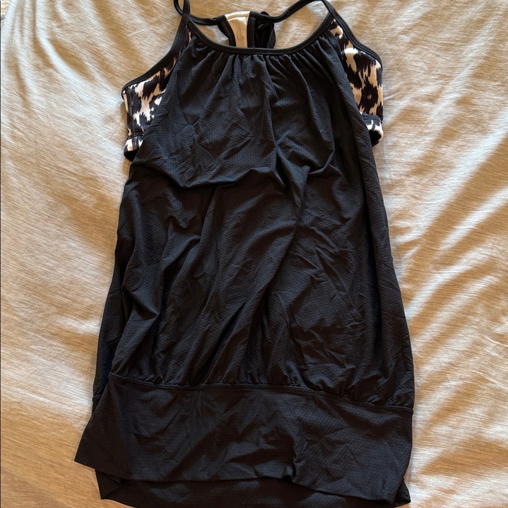 Black workout tank with built in bra.